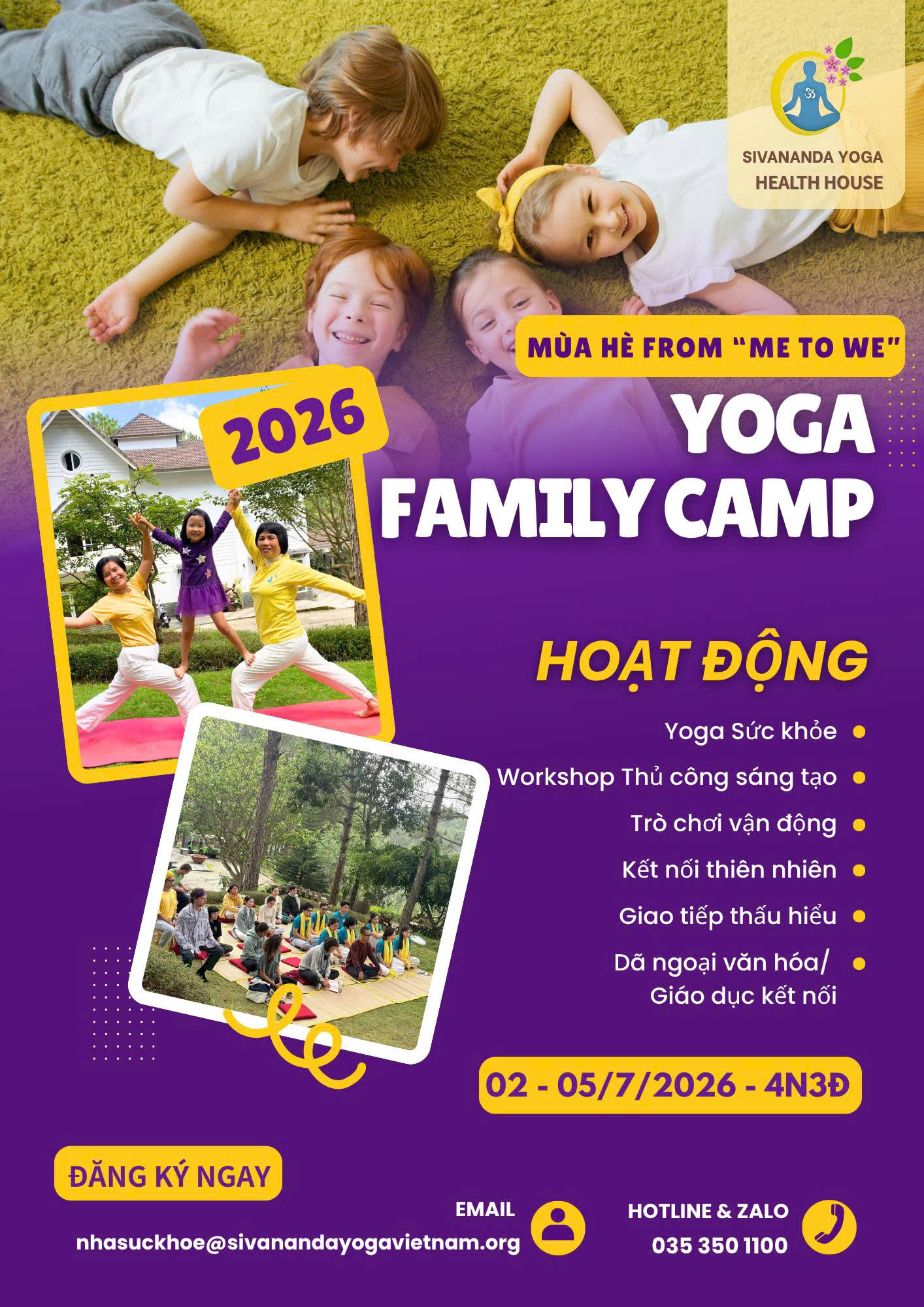 Yoga Family Camp 2026 poster · Jul 2–5 at Nhà Sức Khỏe K'Lan